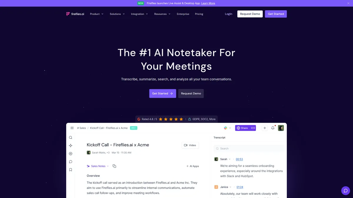 Fireflies.ai kuvakaappaus